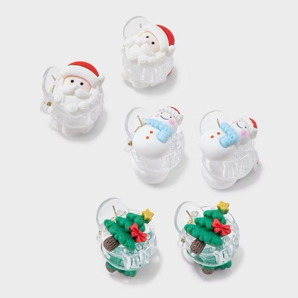 Christmas Snowman Santa and Tree Mini Claw Clip Set 6pc - Multicolor nwt